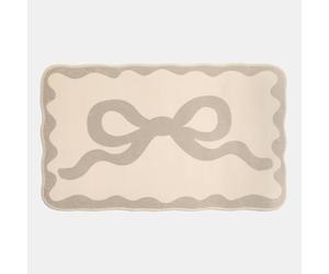 OHS Bathroot Mat, Soft Velvet Non Slip Bath Mat Water Absorbent Quick Drying Comfy Decorative Cute Bathroom Rug Machine Washable Shower Rug Foot Mats, Natural - Bows Print