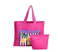 OHS Beach Tote Bags for Women, Limoncello Spritz Slogan Large Beach Bag with Matching Zip Pouch Waterproof Lining Reusable Grocery Bags for Women Travelling Shopping Pool, Pink