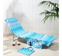 OHS Beach Towel Bag Microfiber Zigzag Quick Dry Absorbent Soft Large Travel, Blue