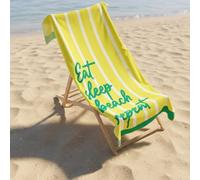 OHS Beach Towel, Eat Sleep Beach Slogan Super Soft Quick Dry Sand Free Microfibre Towel Large Lightweight Compact Travel Summer Essentials Holiday Towels, Yellow - 71 x 152cm