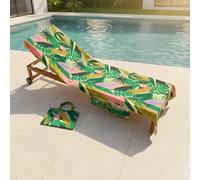 OHS Beach Towel in a Bag Sun Lounger, Soft Quick-Dry Absorbent Sun Bed Towel with Pockets Lightweight Large Beach Towels for Adults Holiday Essentials, 75 x 215cm - Green Palm Print