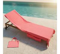 OHS Beach Towels for Adults Sun Lounger, Soft Quick-Dry Absorbent Sun Bed Towel with Pockets Lightweight Large Microfibre Beach Towel Holiday Essentials, Coral - 75 x 215cm