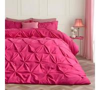 OHS Bedding Double Bed Set, Gifts for Women Super Soft Cosy Warm Microfibre Luxurious Diamond Pintuck Double Duvet Set Comfy Modern Easy Care Quilt Cover with Pillowcases, Hot Pink