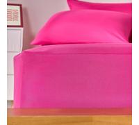 OHS Bedding Super King Fitted Sheet, Easy Care Soft Polycotton Fabric Deep Pocket 12 Inch (30 cm) Shrinkage & Fade Resistant Plain Bottom Bed Sheet, Hot Pink - 183 x 200cm