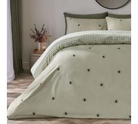 OHS Bee Gingham Reversible Bedding Set Duvet Cover with Pillowcase in Light Green | Size: Double OHS Light Green Double