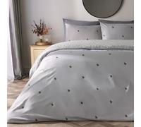 OHS Bee Gingham Reversible Bedding Set Duvet Cover with Pillowcase in Light Grey | Size: Double OHS Light Grey Double