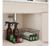 OHS Black 2 Pack Under Sink Storage Wire Basket Metal Small Storage Baskets