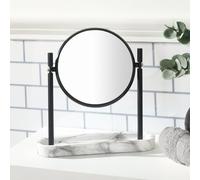 OHS Black Bathroom Mirror, Free Standing Round Makeup Mirror Bedroom Dressing Table Round Swivel Small Vanity Mirror for Makeup Shaving Cosmetics - Marble
