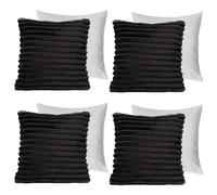 OHS Black Cushions with Covers Included Faux Fur Ribbed, Sofa Cushion Pads with Cushion Covers Living Room Thick Soft Comfy Decorative Throw Pillows, Pack of 4