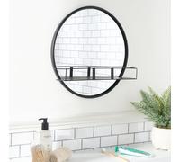 OHS Black Round Bathroom Mirror Wall Mounted, Space Saver Round Mirrors for Walls with Shelf Makeup Dressing Easy Hang Decorative Bathroom Mirrors Over Sink, 40cm