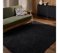 OHS Black Rugs Living Room 120 x 170 Zebra Tufted Fluffy Rug Hallway Runner | Anti Slip Rugs for Bedroom Home Decorations Super Soft Low Pile Bedside Rug for Kids Room Nursery Non Shedding Floor Carpet
