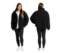 OHS Black Teddy Fleece Jacket Mens, Full Zip Up Coat for Women Men Ultra Soft Cosy Long Sleeve Sweatshirt Casualwear Winter Fleece Jacket for Travel & Hiking, S/M