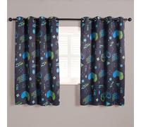 OHS Blackout Eyelet Curtains Gaming Geo Panel Pair of Ring Top Ready Made in Dark Navy | Size: 117 cm width x 183 cm drop OHS Dark Navy 117 cm width x 183 cm drop