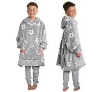 OHS Blanket Hoodie for Kids Glow in the Dark, Sherpa Fleece Oversized Hoodie Blanket for Kids Ultra Soft Comfy Warm Pullover Christmas Blankets - Grey, One Size