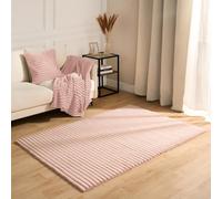 OHS Blush Pink Rug for Living Room, Faux Fur Ribbed Area Rugs for Bedroom Super Soft Anti Slip Modern Runner Low Thick Pile Non Shedding Floor Carpets, 80 x 150cm