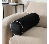 OHS Bolster Cushion Matte Velvet Filled Bedroom Sofa Plump Pillow, Black Cream