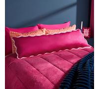 OHS Bolster Pillow for Bed, Scallop Piped Edge Full Body Pillows Soft Long Pregnancy Pillow for Maternity Support & Side Sleeper Comfy Cosy Cuddle Cushion, Burgundy/Pink - 140 x 45cm