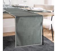 Ohs Border Trim Piped Matte Velvet Table Runner Décor, Charcoal/silver