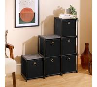 OHS Boston 6 Cubes Ladder Storage Unit Multifunctional Organiser with Metal Frame in Black OHS Black
