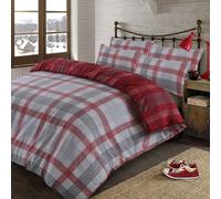Ohs Boston Brushed Cotton Duvet Cover Bedding Set, Red - Superking