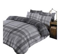 Boston Brushed Cotton Duvet Cover Pillowcase Bedding Set Dreamscene Grey Single