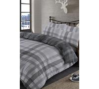 OHS Boston Brushed Cotton Duvet Cover Pillowcase Bedding Set in Grey | Size: Double OHS Grey Double