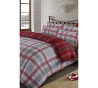 OHS Boston Brushed Cotton Duvet Cover Pillowcase Bedding Set in Red | Size: Single OHS Red Single