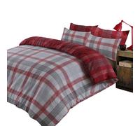 Dreamscene Boston Check Duvet Cover with Pillow Case 100% Brushed Cotton Flannelette Reversible Tartan Bedding Set, Red Grey Silver, King