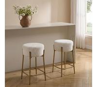 Ohs Boucle Bar Stool Kitchen Chair Pub Seat Home Décor - White/gold