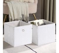 Ohs Boucle Cube Folding Space Saving Storage Boxes, White - 2 Pack