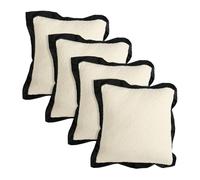 OHS Boucle Cushion Covers 45 x 45cm, Soft Classic Oxford Edge Decorative Cushion Covers with Invisible Zipper Home Decor Throw Pillow Cover Set of 4 for Living Room Bedroom, White/Black