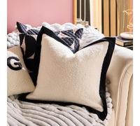 OHS Boucle Cushion Covers 45 x 45cm, Soft Classic Oxford Edge Decorative Square Throw Pillow Covers Pack of 2 with Invisible Zipper for Couch Living Room Bedroom, White/Black