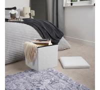 OHS Boucle Folding Ottoman Storage Box Footstool Space Saving Seat in Cream OHS Cream