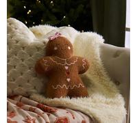OHS Boucle Gingerbread Girl Shaped Cushion, Soft Cosy Plush Pillow Decorative Stuffed Plush Scatter Cushion for Sofa Bed Novelty Throw Pillow Gifts for Women Girls, Brown - 28 x 38 x 5cm