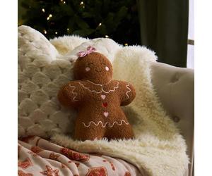 OHS Boucle Girl Gingerbread Cushion, Christmas Decorations Novelty Cushions Stuffed Christmas Cushions Throw Pillow for Bed Sofa Home Decor Plush Pillow Gifts for Women Girls, Brown - 28 x 38 x 5cm