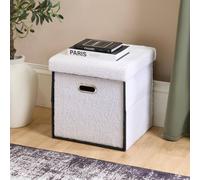 OHS Boucle Ottoman Storage Drawer Cube Unit Shoe Organiser in White OHS White