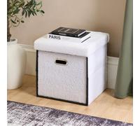 Ohs Boucle Ottoman Storage Drawer Cube Unit Shoe Organiser, White