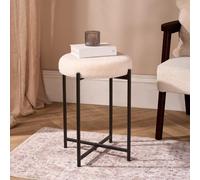 Ohs Boucle Round Stool Upholstered Padded Seat Sturdy Table Chair