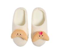 OHS Boucle Womens Ladies Slippers Croissant Novelty Slip-on Slippers Cream