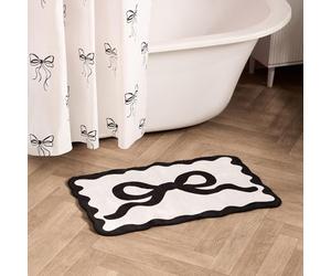 OHS Bow Bathroom Mat, Soft Absorbent Non-Slip Cute Velvet Bath Mat Decorative Comfy Quick Drying Tufted Bath Mats for Bathroom Floor Machine Washable Shower Rug Foot Mats, Monochrome