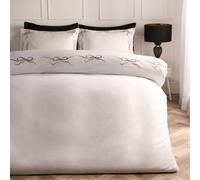 Ohs Bow Border Bedding Set Microfibre Duvet Cover With Pillowcase, Black/white - King
