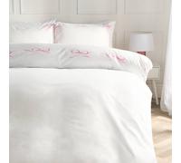 OHS Bow Border Bedding Set Microfibre Duvet Cover with Pillowcase in White | Size: King OHS White King