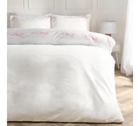Ohs Bow Border Bedding Set Microfibre Duvet Cover With Pillowcase, Pink/white - Double