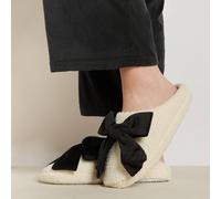 OHS Bow Boucle Fleece Mule Slippers Christmas Festive Slip On in Cream | Size: Medium OHS Cream M