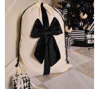 OHS Bow Christmas Sack Santa Sack Decorative Xmas Sacks, Mono - 50 x 70cm | Drawstring Neck Closure Traditional Christmas Feel Reusable Every Year Bow Detail Trim Fits Under the Tree Neat Finished Look