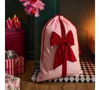 OHS Bow Christmas Sack Santa Sack Decorative Xmas Sacks, Pink - 50 x 70cm | Drawstring Neck Closure Traditional Christmas Feel Reusable Every Year Bow Detail Trim Fits Under the Tree Neat Finished Look