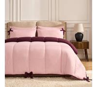 OHS Bow Corner Coverless 7.5 Tog Duvet Set Double, Plum/blush - Single | All in One Coverless Duvet No Cover Needed Soft Polyester 7.5 Tog Single Bed Washable