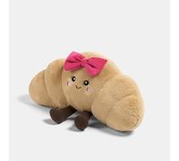 OHS Bow Croissant Plush Decorative Pillows, Throw Pillow Stuffed Toy Novelty Cushions for Sofa Bed Cuddle Cushion Cute Room Decor Plush Pillow for Kids Adults, Natural/Hot Pink - 35 x 18cm