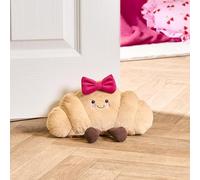 OHS Bow Croissant Weighted Door Stop, Croissant Gifts Cute Decorative Soft Fabric Door Stop for Home and Office Interior Stuffed Doorstop Stopper Floor Doorstop Weighted, Natural/Hot Pink