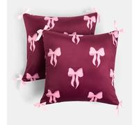 OHS Bow Cushion Covers Set of 2, Matte Velvet Bow Print Decorative Square Throw Pillow Cover with Invisible Home Decor Cushion Covers 45 x 45 for Living Room Bedroom, Burgundy